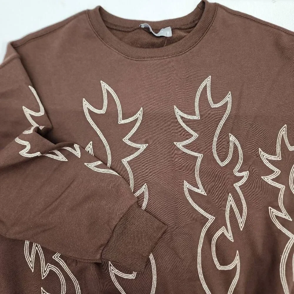 Blue B Boot Stitch Sweatshirt Brown Western Crewneck Size Small NWT